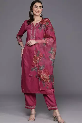 Women Ethnic Motifs Embroidered Thread Work Kurta with Trousers & With Dupatta