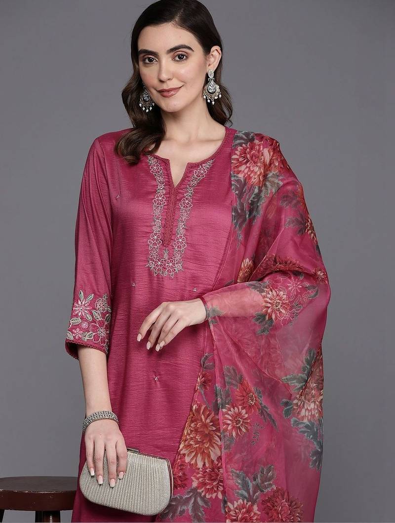 Women Ethnic Motifs Embroidered Thread Work Kurta with Trousers & With Dupatta