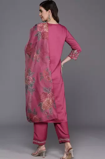 Women Ethnic Motifs Embroidered Thread Work Kurta with Trousers & With Dupatta