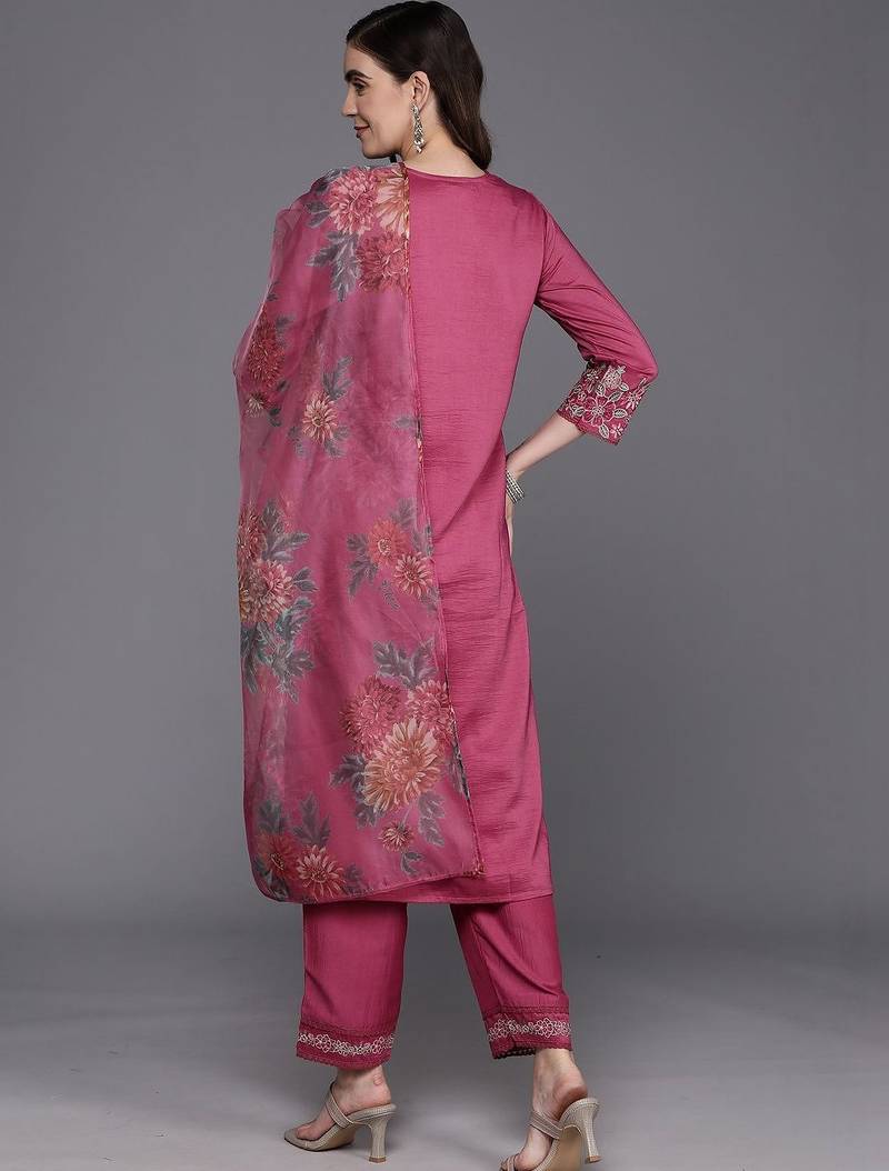 Women Ethnic Motifs Embroidered Thread Work Kurta with Trousers & With Dupatta