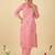 Checked V Neck Thread Work Cotton Straight Kurta With Trousers