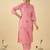 Checked V Neck Thread Work Cotton Straight Kurta With Trousers