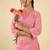Checked V Neck Thread Work Cotton Straight Kurta With Trousers