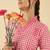Checked V Neck Thread Work Cotton Straight Kurta With Trousers