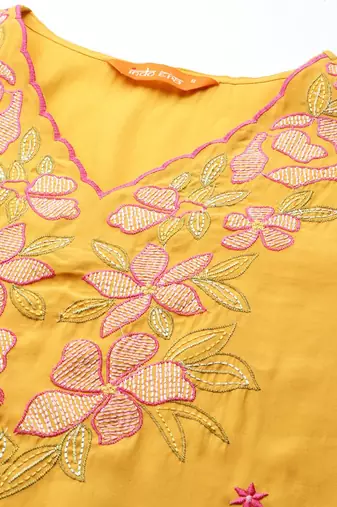 Floral Embroidered Thread Work Kurta with Trousers & With Dupatta