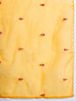 Floral Embroidered Thread Work Kurta with Trousers & With Dupatta 4