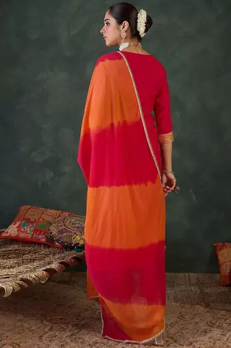 Floral Yoke Design Round Neck Zari Straight Kurta With Trousers & Dupatta