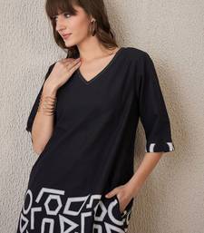 Geometric Printed V-Neck Cotton A-Line Kurta With Palazzos