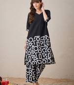 Geometric Printed V-Neck Cotton A-Line Kurta With Palazzos