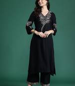 Solid Kurta with Trousers with Embroidered Detail