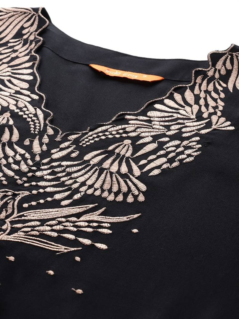 Solid Kurta with Trousers with Embroidered Detail