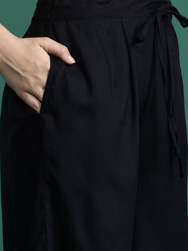Solid Kurta with Trousers with Embroidered Detail
