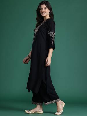 Solid Kurta with Trousers with Embroidered Detail 4