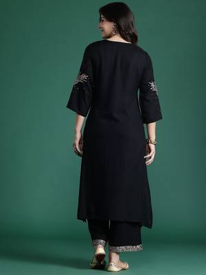Solid Kurta with Trousers with Embroidered Detail 5