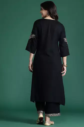 Solid Kurta with Trousers with Embroidered Detail