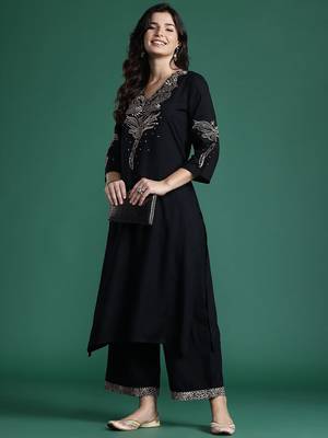 Solid Kurta with Trousers with Embroidered Detail 6
