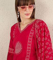 Ethnic Motifs Printed Cotton V-Neck Straight Kurta with Trousers & Dupatta