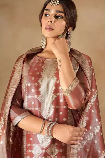 Women Ethnic Motifs Kurta with Trousers & With Dupatta