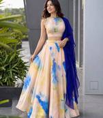 Peach Digital Print Jimmy Organza Lehenga Choli Set
