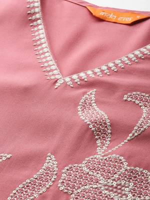 Floral Embroidered Sequinned Cotton Kurta with Trousers 2