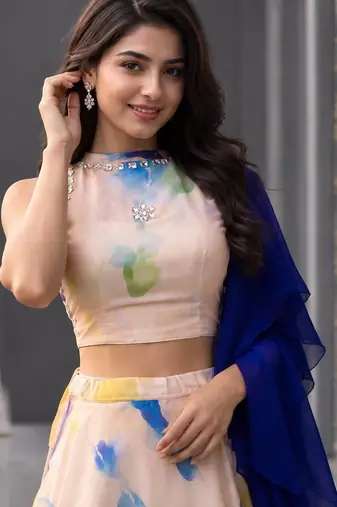 Peach Digital Print Jimmy Organza Lehenga Choli Set