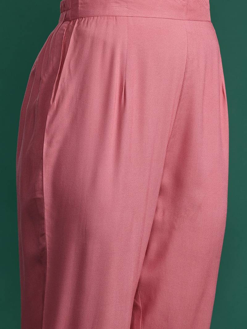 Floral Embroidered Sequinned Cotton Kurta with Trousers