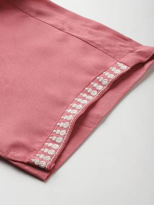 Floral Embroidered Sequinned Cotton Kurta with Trousers 7