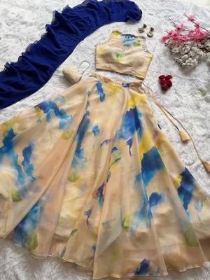 Peach Digital Print Jimmy Organza Lehenga Choli Set 3