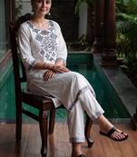 Women Ethnic Motifs Embroidered Thread Work Cotton Kurta with Trousers
