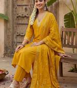Women Sequinned Kurta with Trousers & With Dupatta