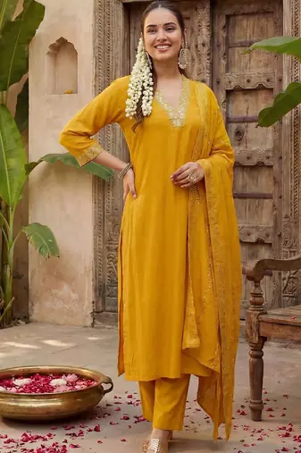Women Sequinned Kurta with Trousers & With Dupatta