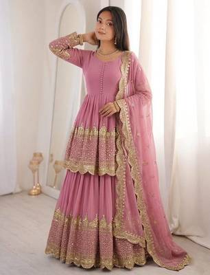 Pink Faux Georgette Embroidered Lehenga Set with Dupatta 1