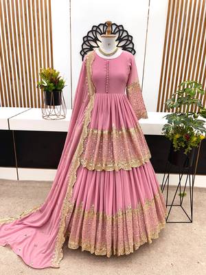 Pink Faux Georgette Embroidered Lehenga Set with Dupatta 2