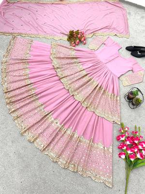 Pink Faux Georgette Embroidered Lehenga Set with Dupatta 3