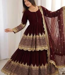Maroon Faux Georgette Embroidered Lehenga Set with Dupatta