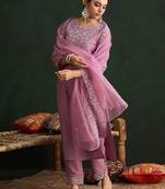 Women Floral Yoke Design Thread Work Kurta with Trousers & With Dupatta