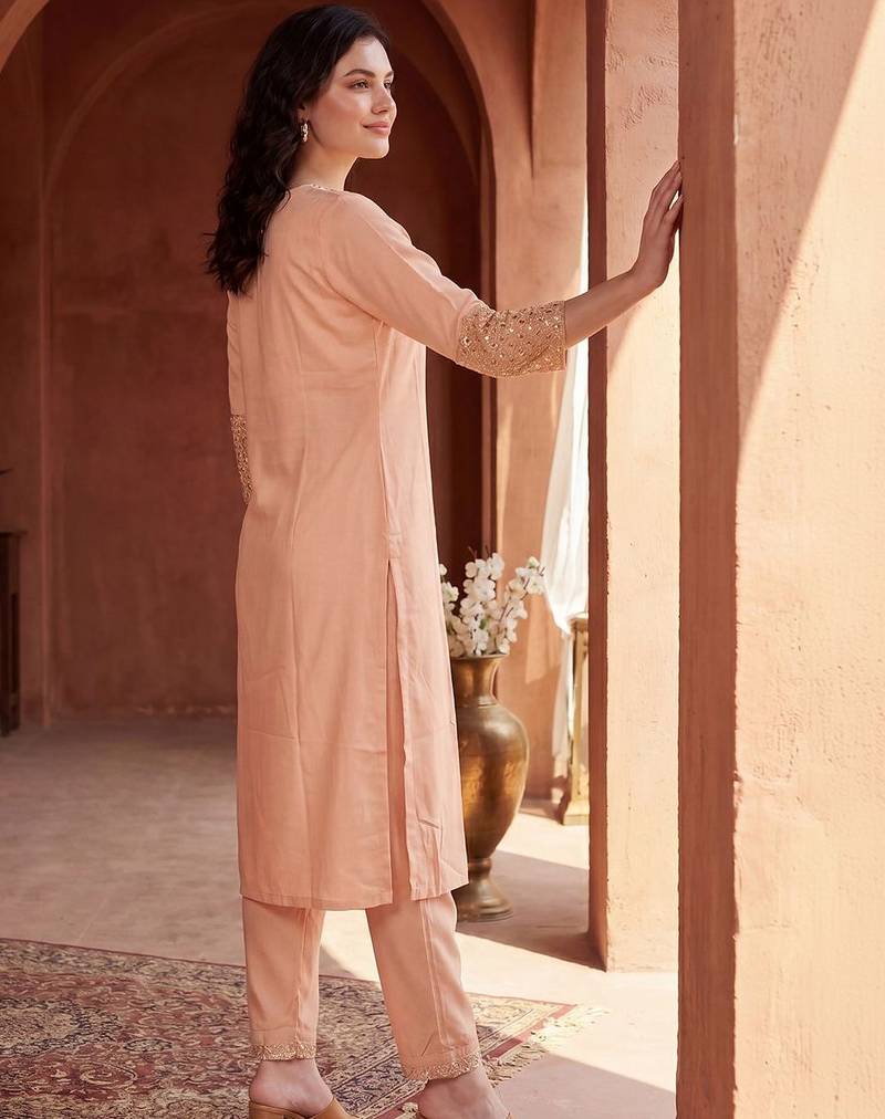 Women Ethnic Motifs Embroidered Sequinned Kurta with Trousers