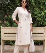 Women Ethnic Motifs Embroidered Thread Work Cotton Kurta with Palazzos