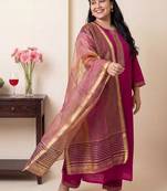 Women Embroidered Thread Work Kurta With Trousers & Dupatta