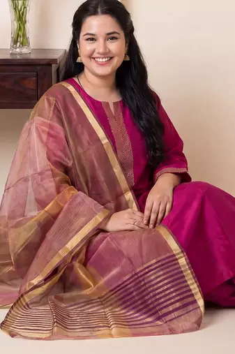 Women Embroidered Thread Work Kurta With Trousers & Dupatta