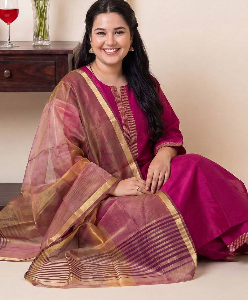 Women Embroidered Thread Work Kurta With Trousers & Dupatta