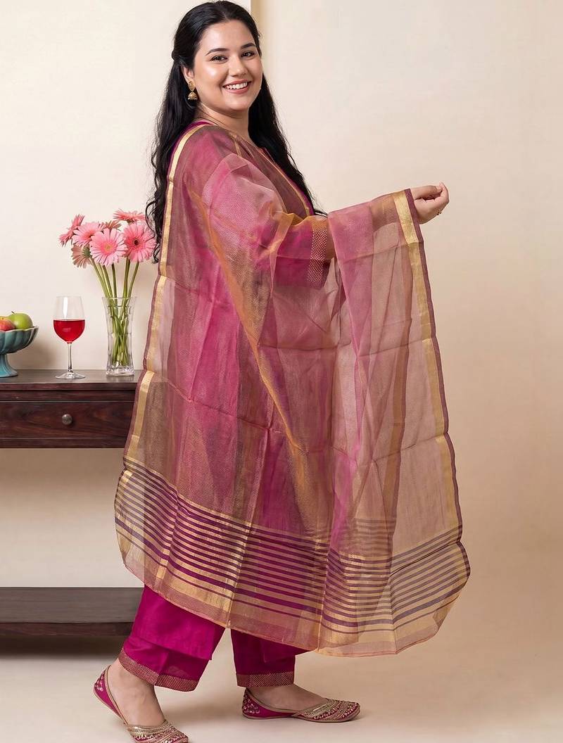 Women Embroidered Thread Work Kurta With Trousers & Dupatta