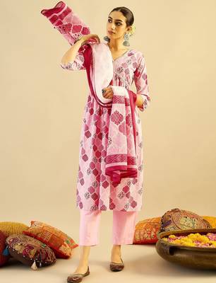 Ethnic Motifs Printed Mirror Work Cotton Kurta with Trouser And Dupatta 2