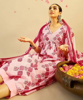 Ethnic Motifs Printed Mirror Work Cotton Kurta with Trouser And Dupatta 4