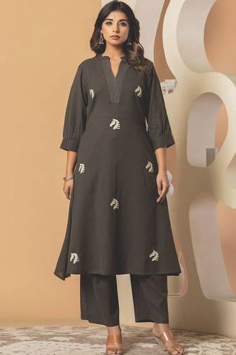 Women Animal Embroidered Thread Work Cotton Kurta with Palazzos