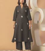 Women Animal Embroidered Thread Work Cotton Kurta with Palazzos