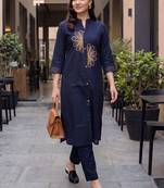 Women Ethnic Motifs Embroidered Thread Work Cotton Kurta with Trousers