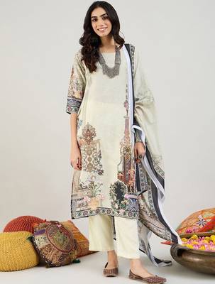 Green Floral Printed Straight Kurta with Trousers & Dupatta 2