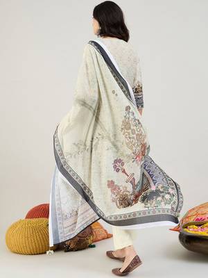 Green Floral Printed Straight Kurta with Trousers & Dupatta 6