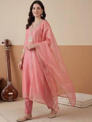 Women Ethnic Motifs Embroidered Kurta with Trousers & With Dupatta 1